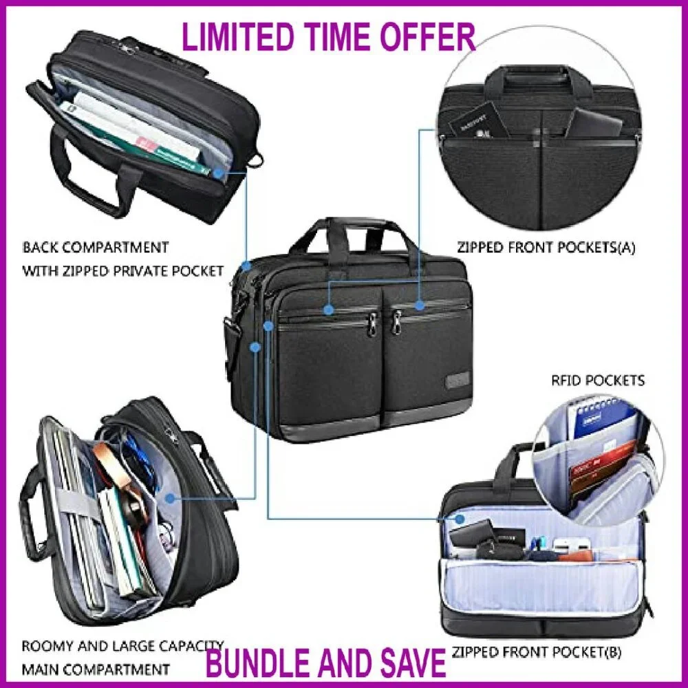 Stylish Expandable Laptop Briefcase Fits 17.3 Inch Water-Repellent RFID Pockets